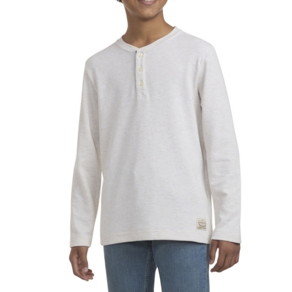 Levi's Boys Thermal Henley Long Sleeve Tee. Color: Oatmeal Heather. Size L (10-1
